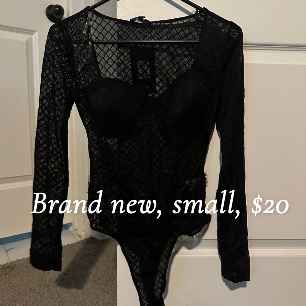 Fashion Nova Black Mesh Long Sleeve Bodysuit
